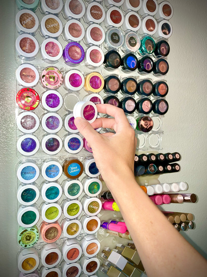 Shadow Rack (Size 40) Designer Makeup Vanity Organizer for 16 Potted Single Eyeshadows - Wall Mountable, Linkable, Stackable, Modular!